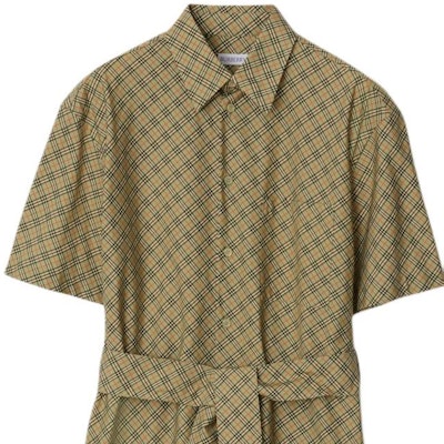 (W) Burberry Gaun Midi Lengan Pendek Motif Check Ikat Pinggang Coklat Muda 80943571 Sizing (W) Burberry Gaun Midi Lengan Pendek Motif Check Ikat Pinggang Coklat Muda 80943571