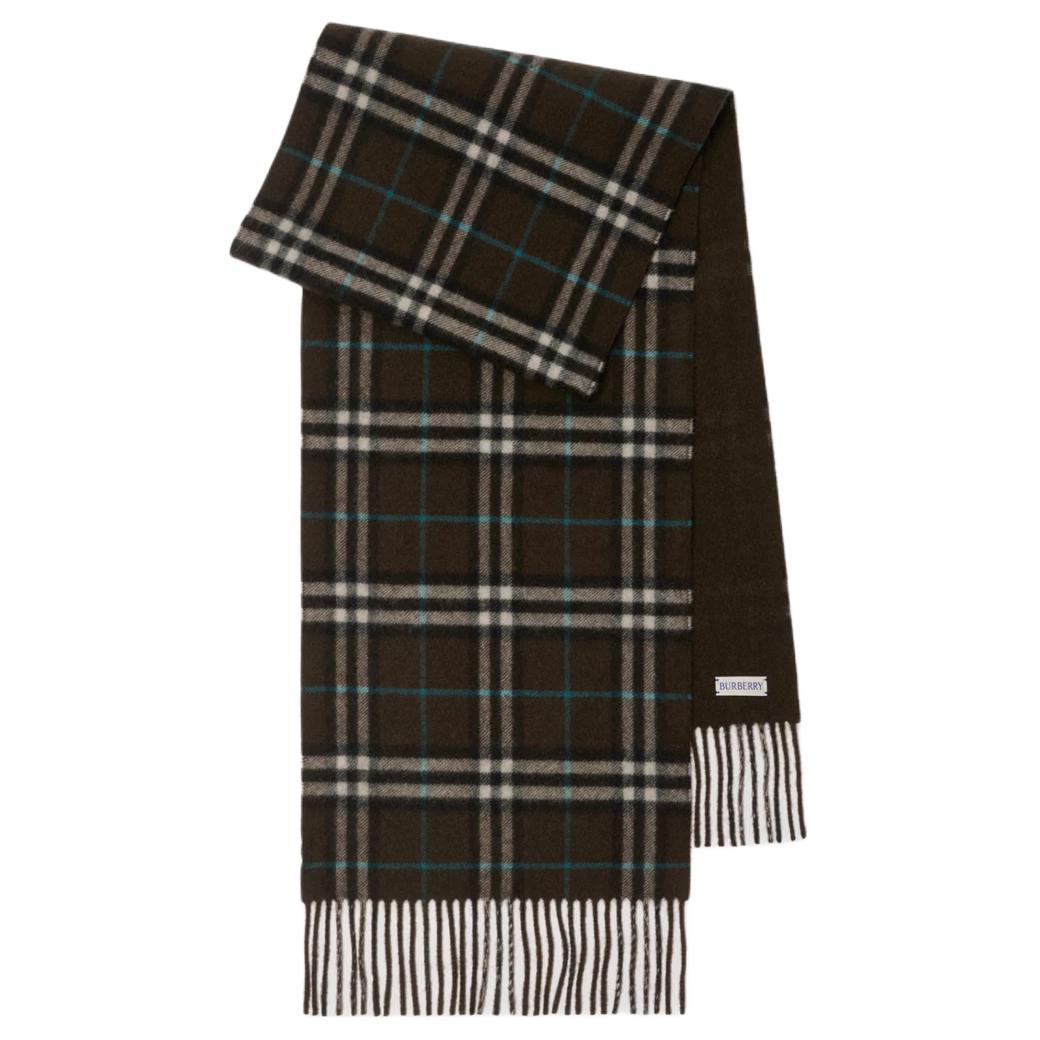 (Women) Burberry  Check Pattern Cashmere Scarf - Dark Grey. 80909071