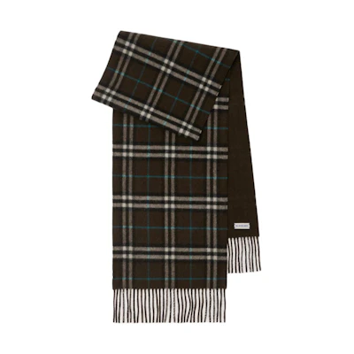 (Women) Burberry Check Pattern Cashmere Scarf - Dark Grey. 80909071