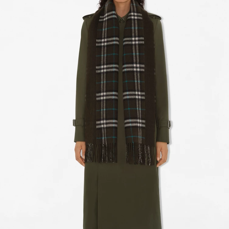 (Women) Burberry  Check Pattern Cashmere Scarf - Dark Grey. 80909071 圖 4