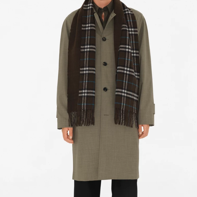 (Women) Burberry  Check Pattern Cashmere Scarf - Dark Grey. 80909071 圖 5