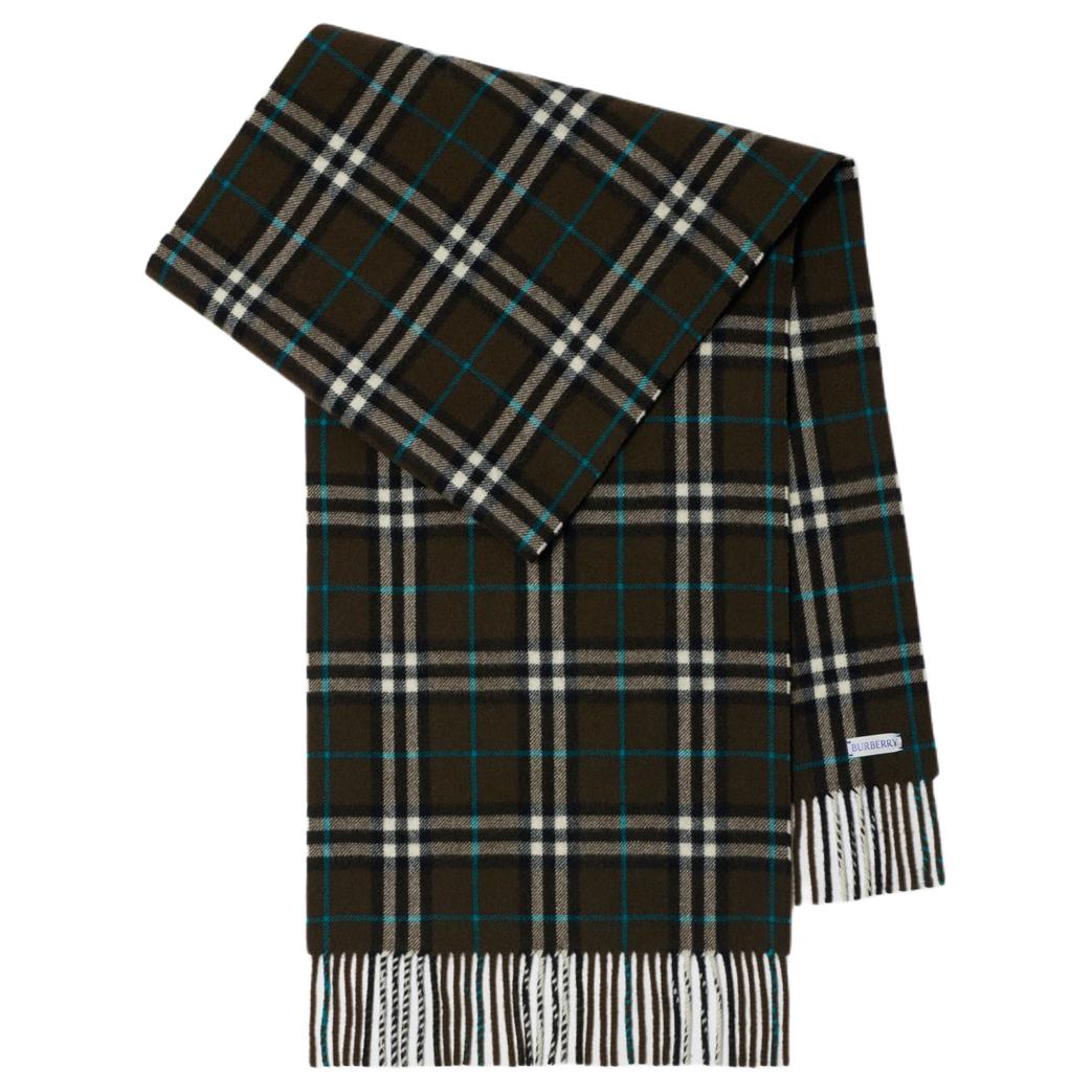 (Women) Burberry  Check Pattern Knit Scarf Dark Green. 80965401