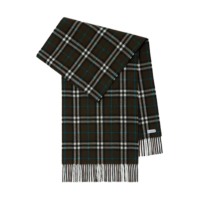 (Women) Burberry Check Pattern Knit Scarf Dark Green. 80965401