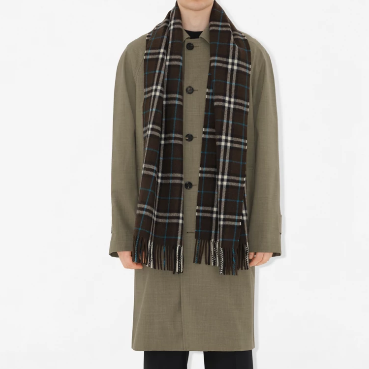 (Women) Burberry  Check Pattern Knit Scarf Dark Green. 80965401 圖 4