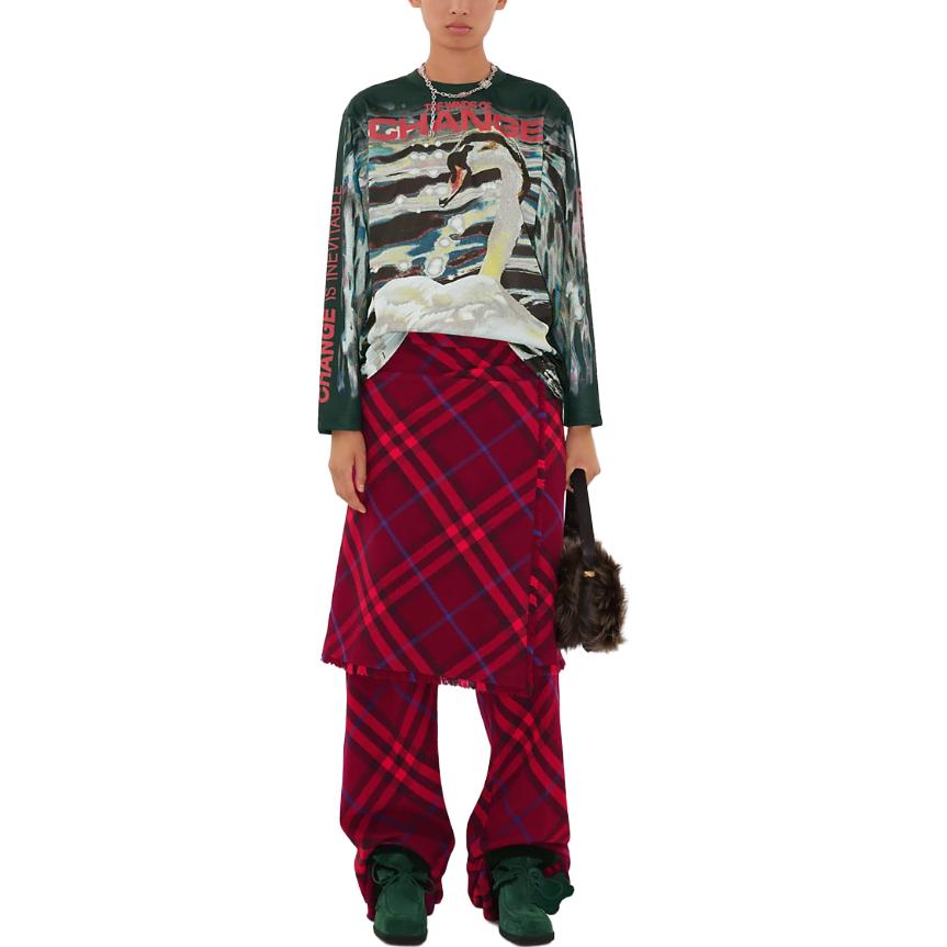 Lookbook (W) バーバリー チェック柄 フリンジ カジュアル ロングドレス 80774771