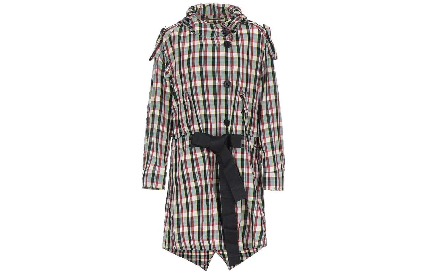 (Women) Burberry  Check Print Hooded Waist-Tie Mid-Length Trench Coat Multicolor 40736771
