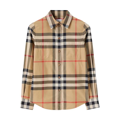 (Women) Burberry Check Print Long Sleeve Button-Up Shirt Brown 80713401