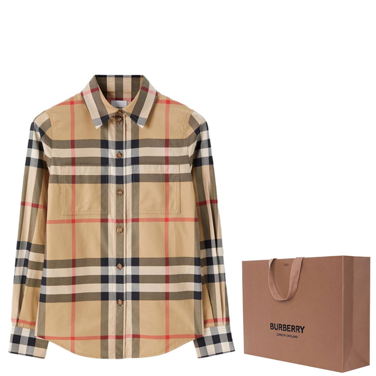 Lookbook (W) 博柏利棕色格纹长袖纽扣衬衫 80713401