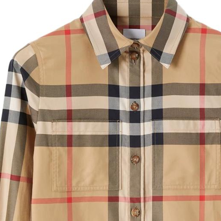 Sizing (W) 博柏利棕色格纹长袖纽扣衬衫 80713401