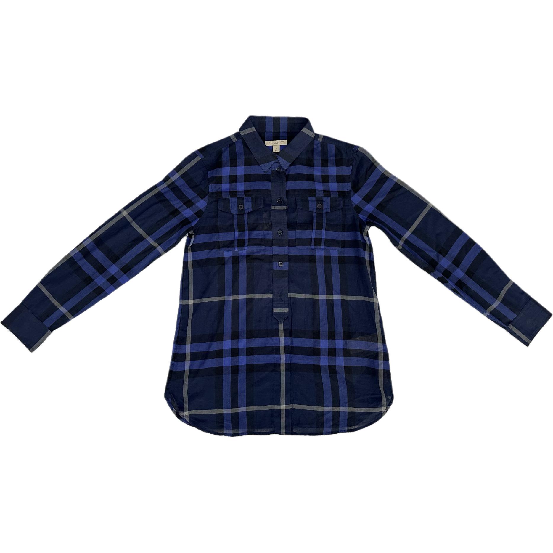 (Women) Burberry  Check Print Long Sleeve Casual Shirt Dark Blue 39991141 圖 2