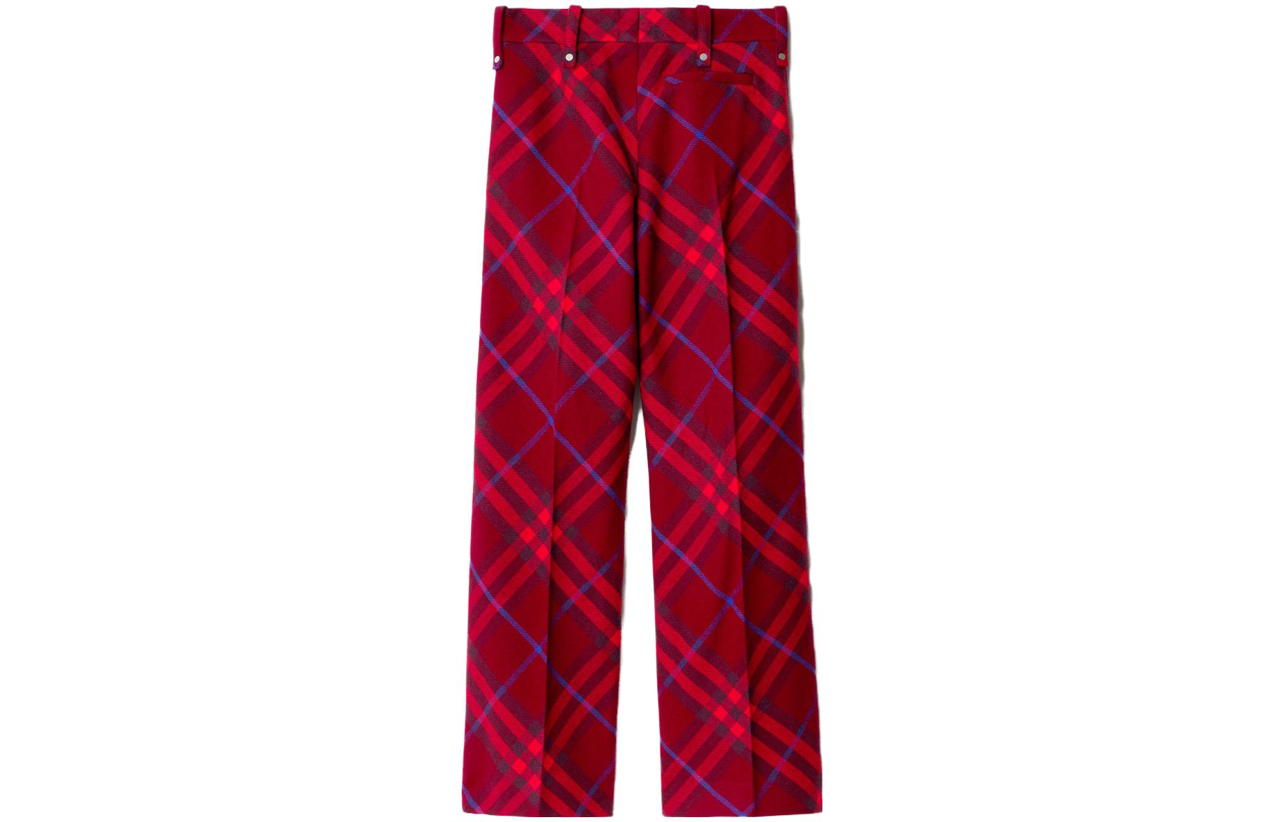(Women) Burberry  Check Print Wool Casual Pants - Crimson Red 80773061
