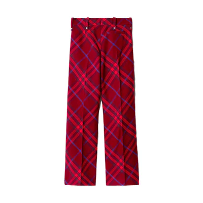 (Women) Burberry Check Print Wool Casual Pants - Crimson Red 80773061