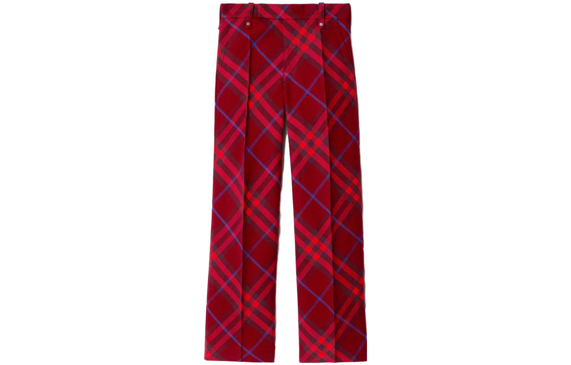 (Women) Burberry  Check Print Wool Casual Pants - Crimson Red 80773061 圖 3