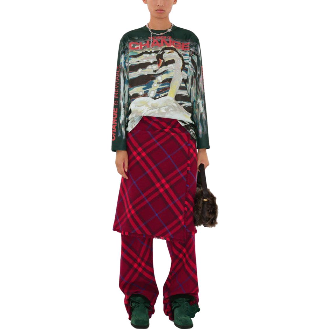 (Women) Burberry  Check Print Wool Casual Pants - Crimson Red 80773061 圖 4