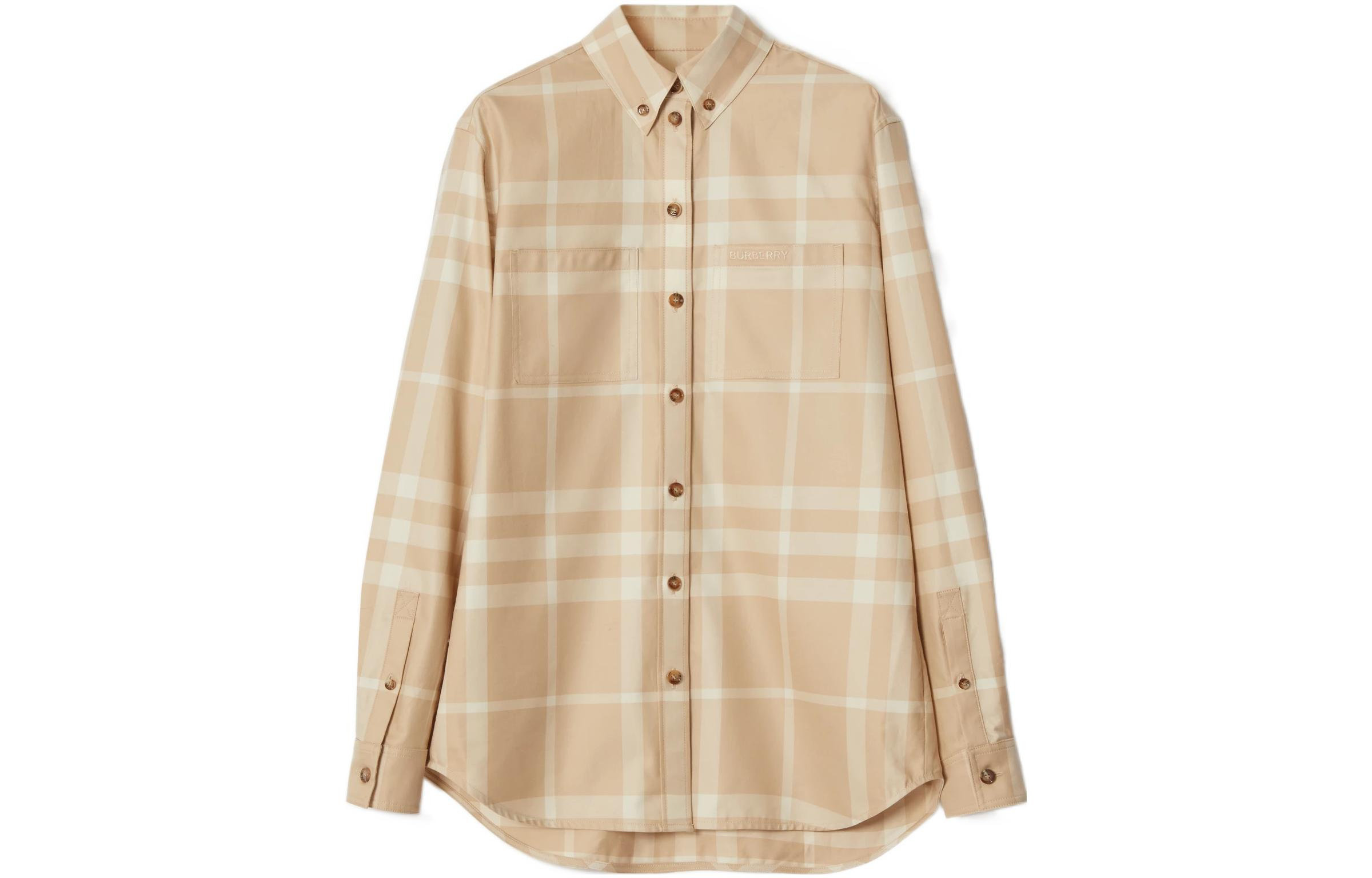 (Women) Burberry  Check Single-Breasted Pocket Long Sleeve Shirt Soft Beige SS23 80692971
