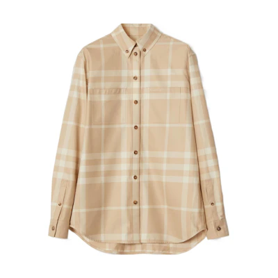 (Women) Burberry Check Single-Breasted Pocket Long Sleeve Shirt Soft Beige SS23 80692971