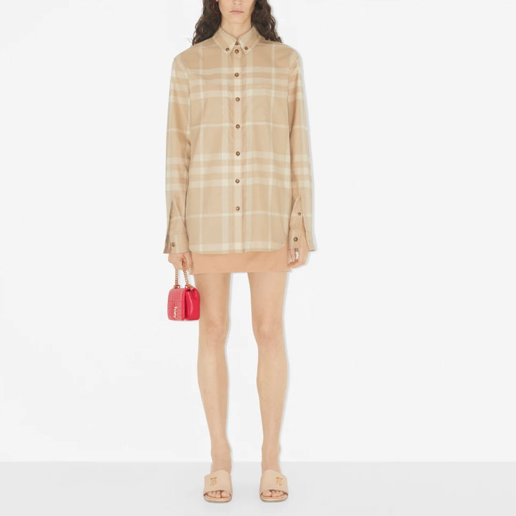 (Women) Burberry  Check Single-Breasted Pocket Long Sleeve Shirt Soft Beige SS23 80692971 圖 3