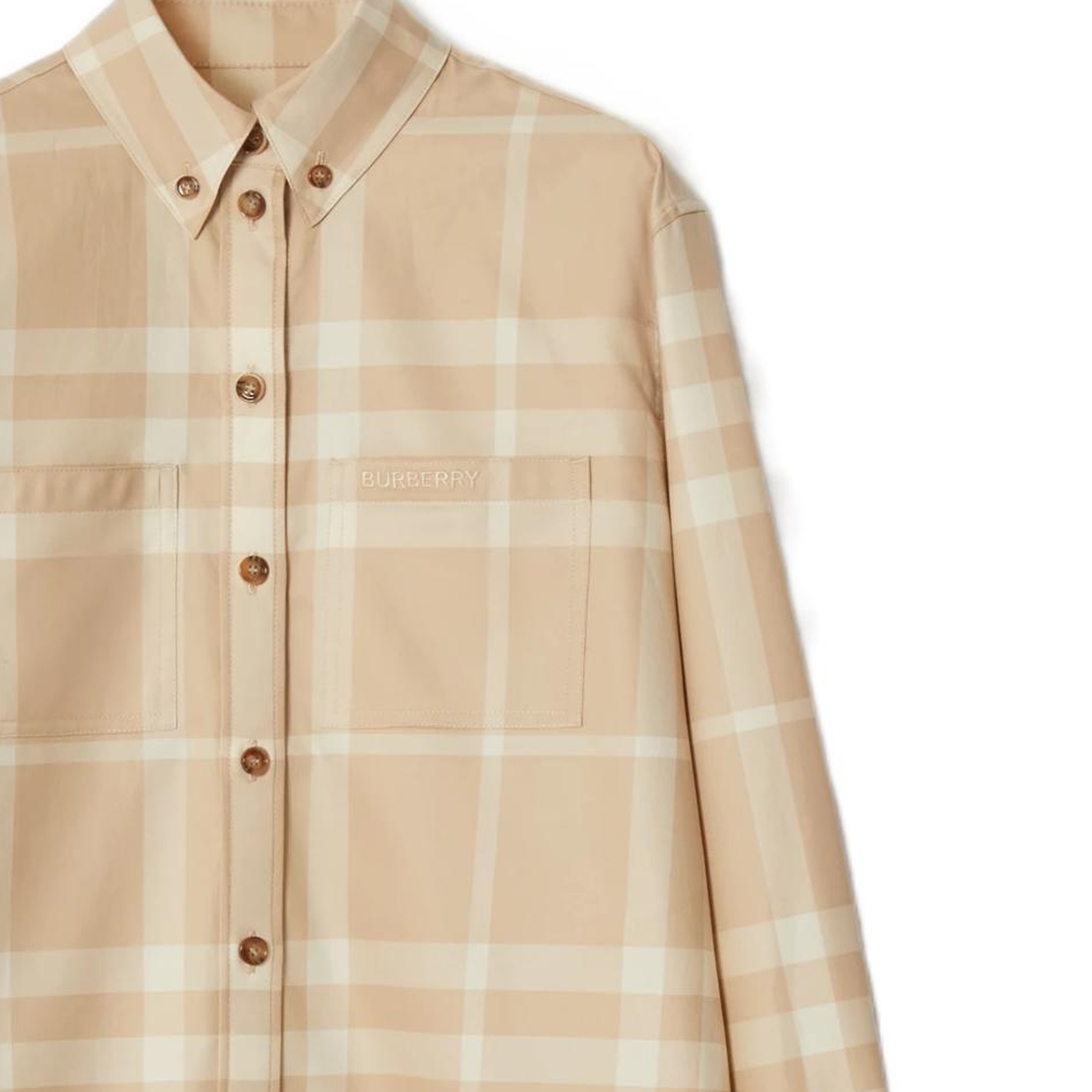 (Women) Burberry  Check Single-Breasted Pocket Long Sleeve Shirt Soft Beige SS23 80692971 圖 7