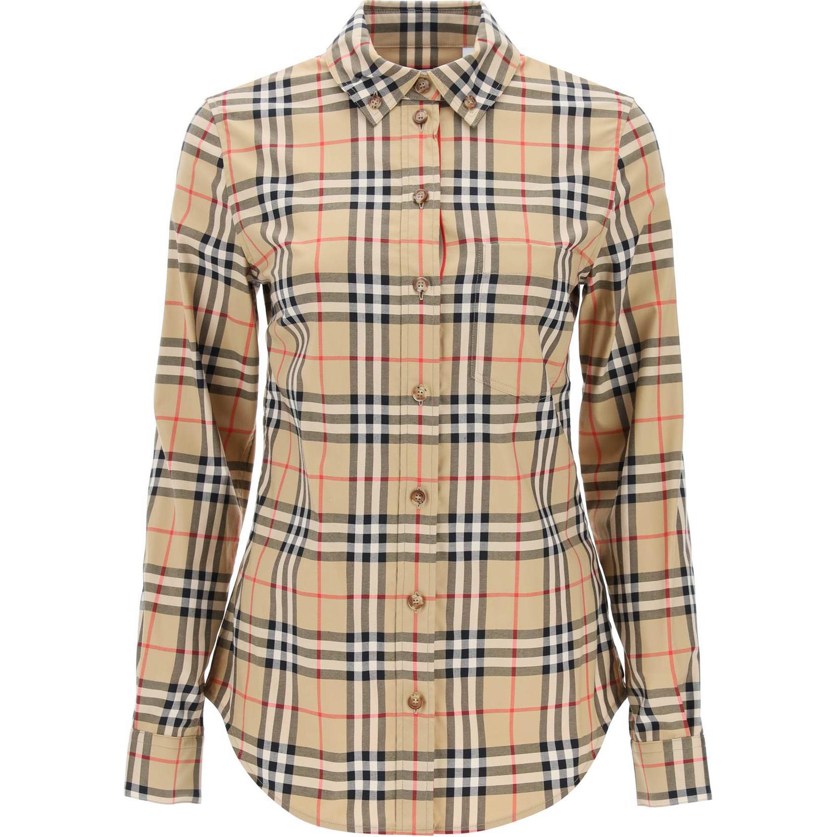 (Women) Burberry  Check Slim Fit Long Sleeve Shirt Beige. 80831491