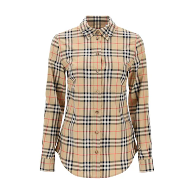 (Women) Burberry Check Slim Fit Long Sleeve Shirt Beige. 80831491
