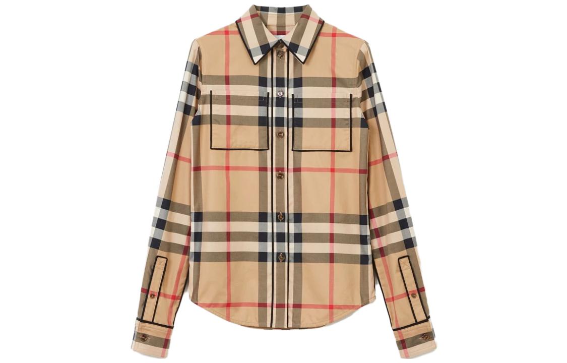 (Women) Burberry  Check Trim Long Sleeve Cotton Shirt SS23 Archive Beige 80632571 圖 2
