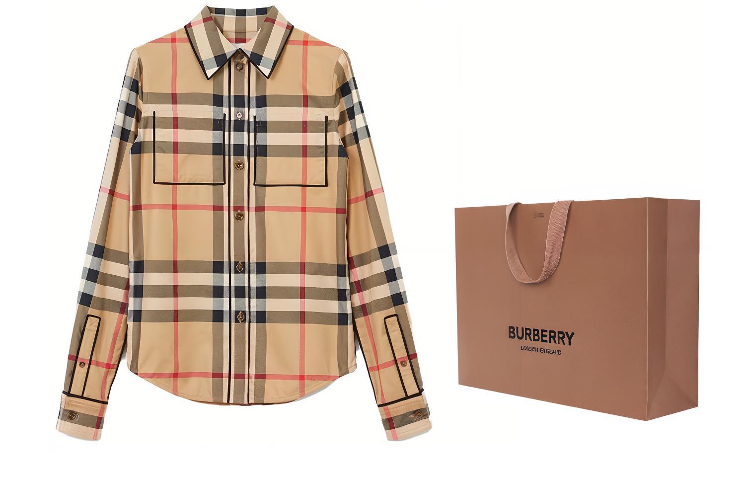 (Women) Burberry  Check Trim Long Sleeve Cotton Shirt SS23 Archive Beige 80632571 圖 3
