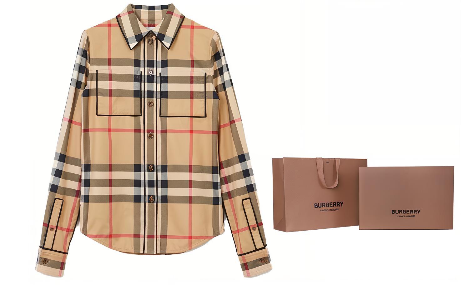 (Women) Burberry  Check Trim Long Sleeve Cotton Shirt SS23 Archive Beige 80632571 圖 4