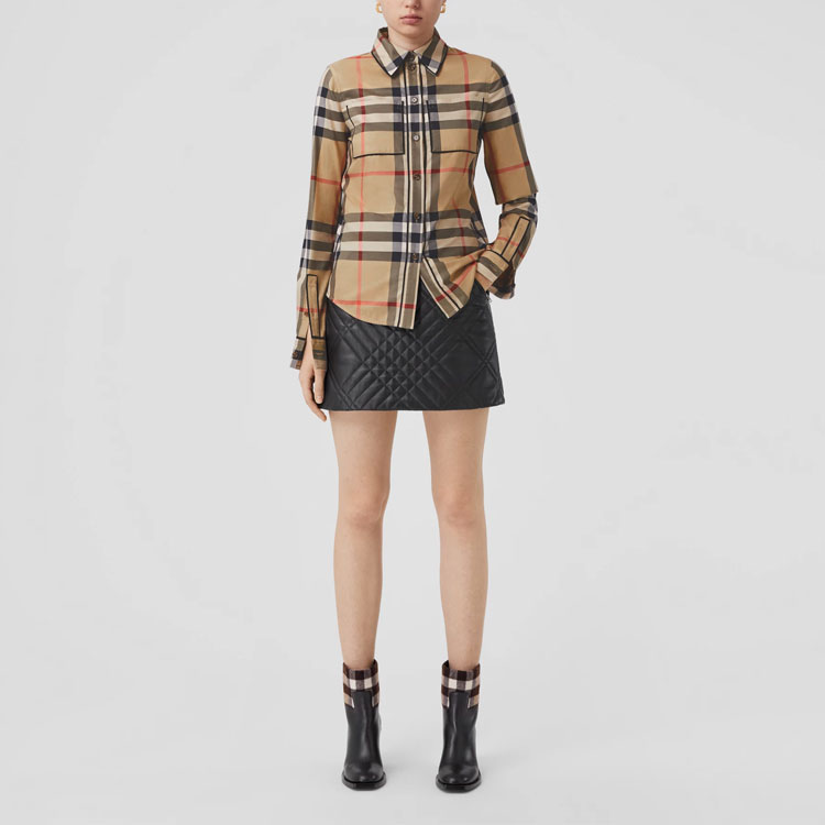 (Women) Burberry  Check Trim Long Sleeve Cotton Shirt SS23 Archive Beige 80632571 圖 5