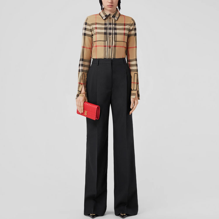 (Women) Burberry  Check Trim Long Sleeve Cotton Shirt SS23 Archive Beige 80632571 圖 6