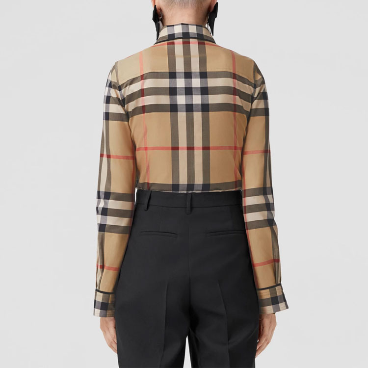 (Women) Burberry  Check Trim Long Sleeve Cotton Shirt SS23 Archive Beige 80632571 圖 7