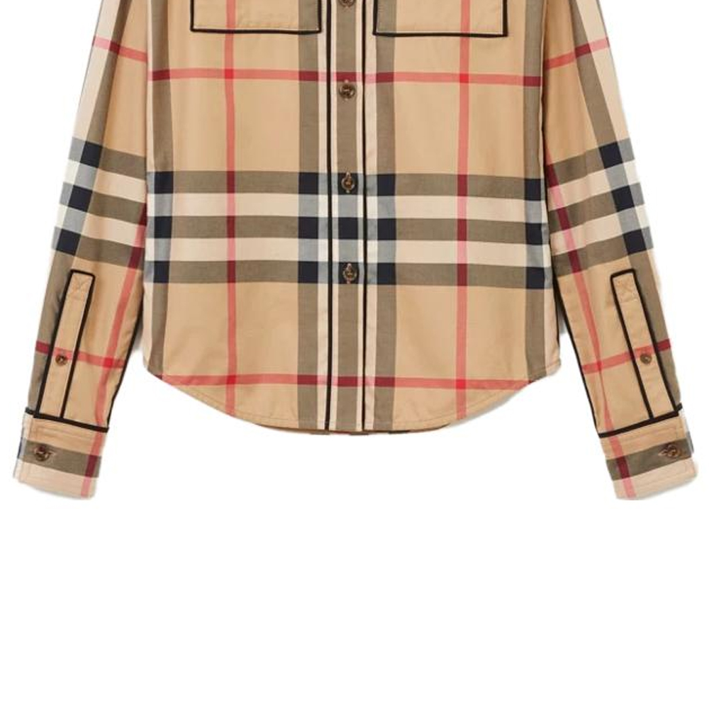 (Women) Burberry  Check Trim Long Sleeve Cotton Shirt SS23 Archive Beige 80632571 圖 9