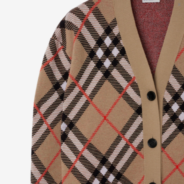 Sizing (Women) Burberry  Check V-Neck Button-Up Loose Knit Sweater Brown. 80934911