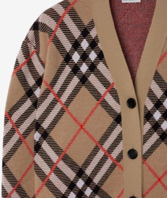 (Women) Burberry Check V-Neck Button-Up Loose Knit Sweater Brown. 80934911 Sizing (Women) Burberry Check V-Neck Button-Up Loose Knit Sweater Brown. 80934911