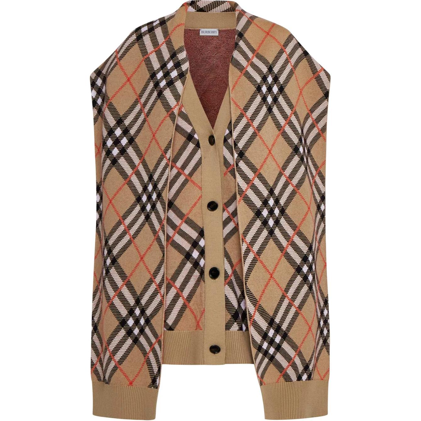 Order (W) Burberry 經典格紋V領無袖扣環褶襟斗篷棕色 80955351