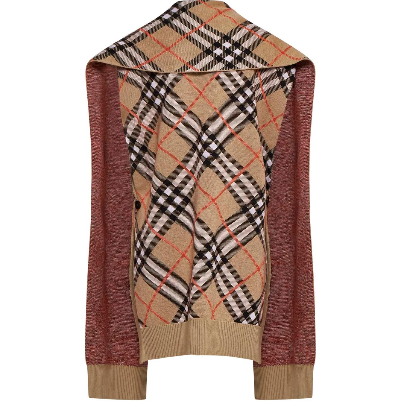 Lookbook (W) Burberry 經典格紋V領無袖扣環褶襟斗篷棕色 80955351