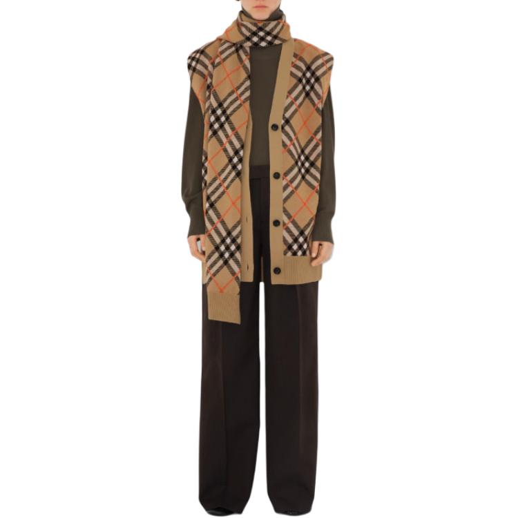 Shop (W) Burberry 經典格紋V領無袖扣環褶襟斗篷棕色 80955351