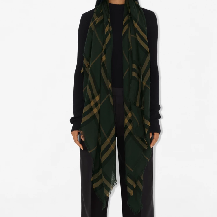 (Women) Burberry  Check Wool Knit Scarf - Black 80986941 圖 4