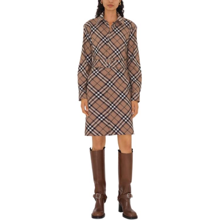 Lookbook (W) 博柏利格纹羊毛中长款长袖连衣裙棕色 80950801