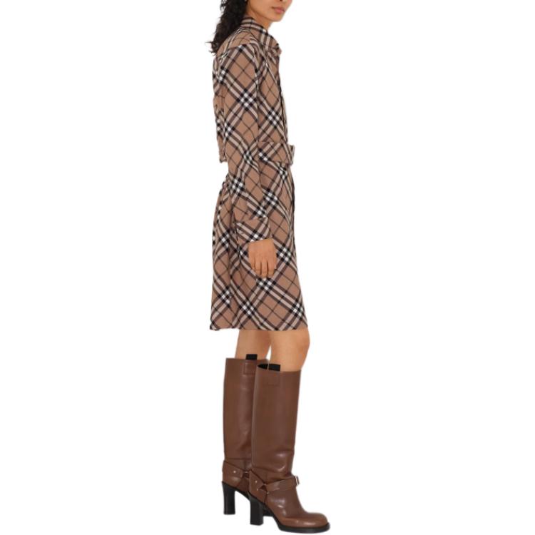 Purchase (W) 博柏利格纹羊毛中长款长袖连衣裙棕色 80950801
