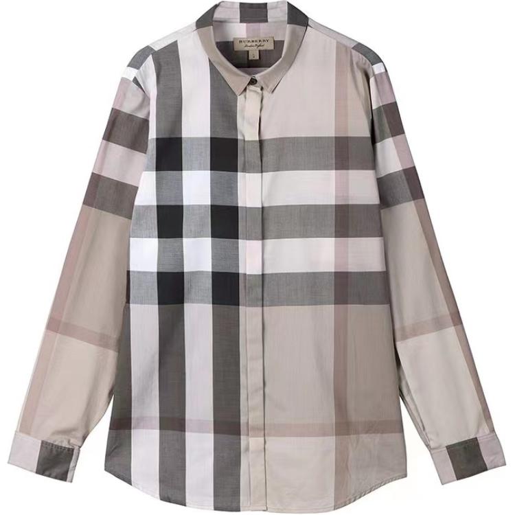 (Women) Burberry  Checked Long-Sleeve Casual Shirt in Light Khaki. 39764801 圖 2