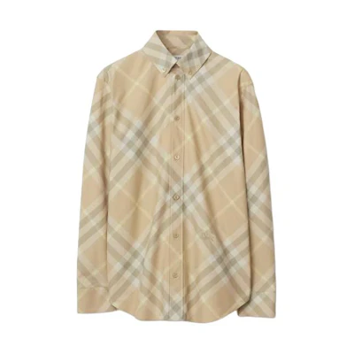(Women) Burberry Checkered Button-Up Long Sleeve Shirt Brown 80835941