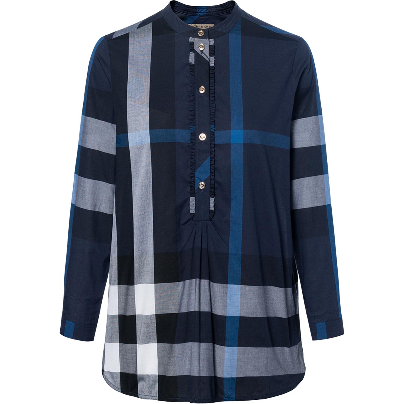 (Women) Burberry  Checkered Long Sleeve Casual Shirt - Blue 40178131