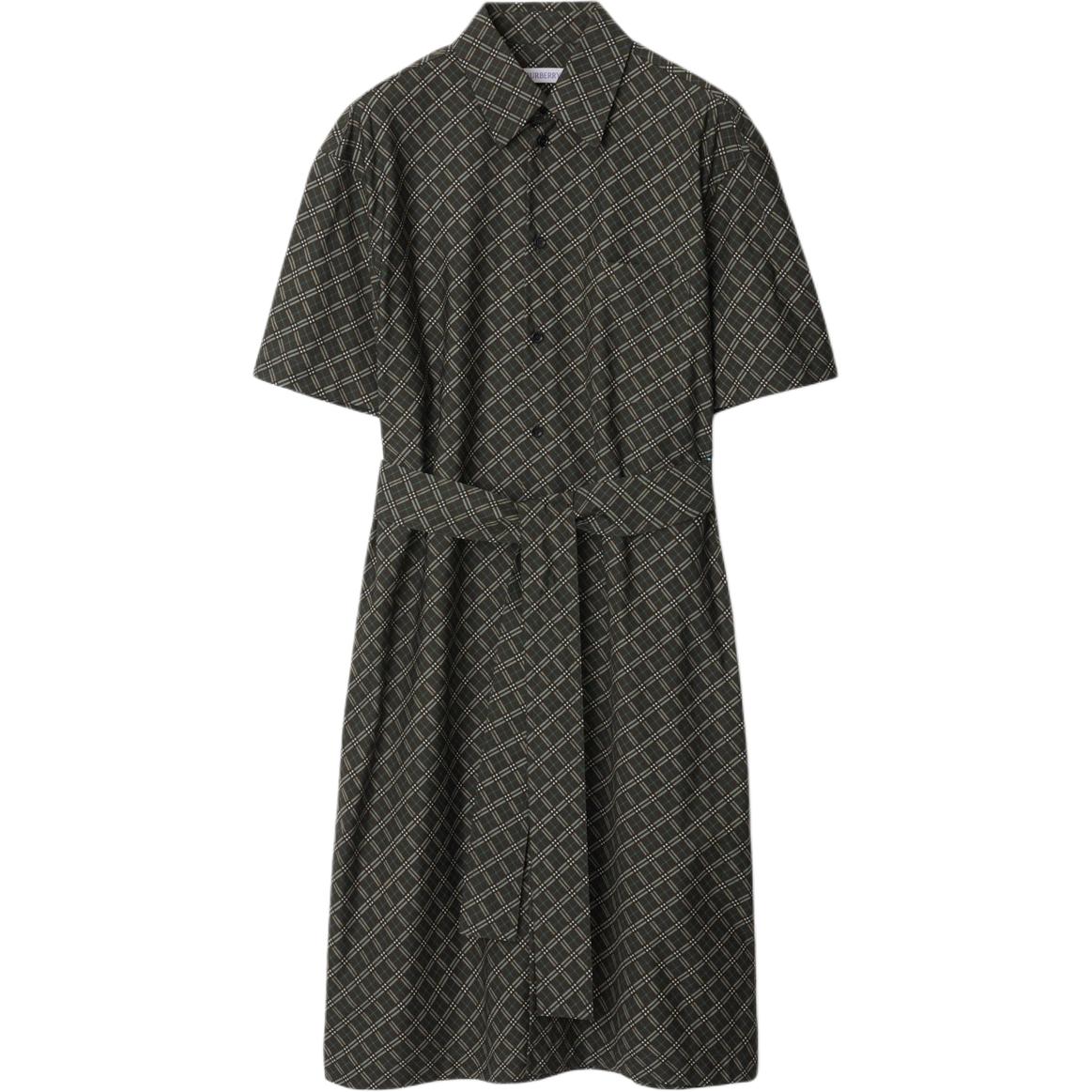 Order (W) Vestido Burberry Midi a Cuadros con Cinturón y Manga Corta Negro/Gris. 80943561