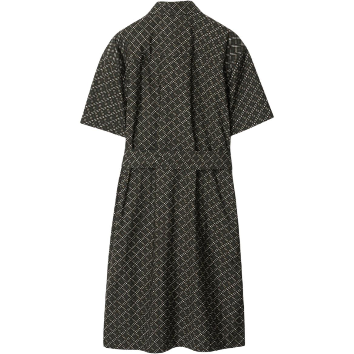 Lookbook (W) Vestido Burberry Midi a Cuadros con Cinturón y Manga Corta Negro/Gris. 80943561