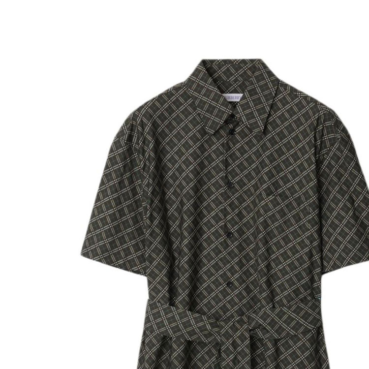 Cheap (W) Vestido Burberry Midi a Cuadros con Cinturón y Manga Corta Negro/Gris. 80943561