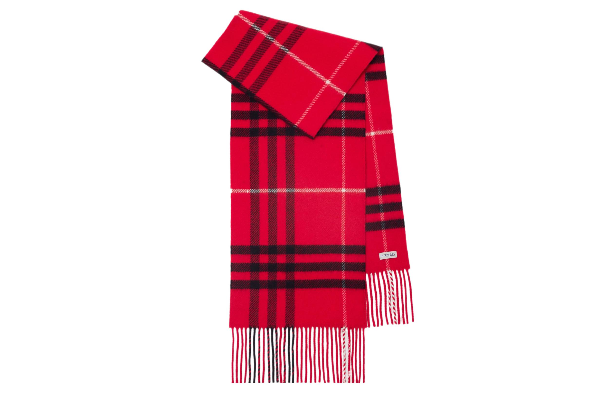 (Women) Burberry  Classic Check Wool Scarf in Postbox Red. 80736831
