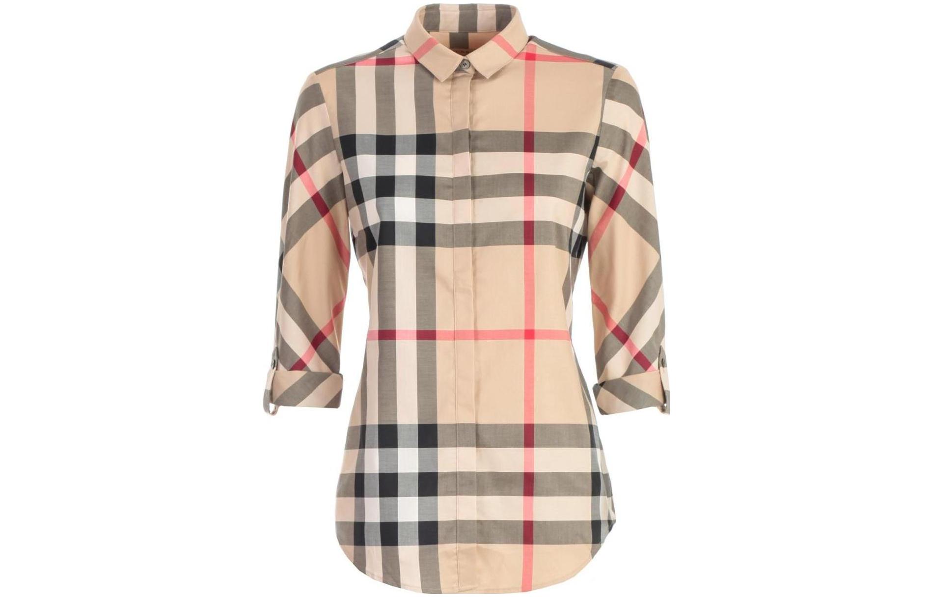 (Women) Burberry  Color-Block Check Pattern Long Sleeve Shirt. 39180911