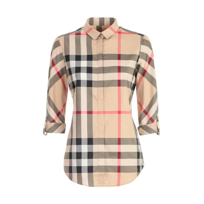 (Women) Burberry Color-Block Check Pattern Long Sleeve Shirt. 39180911
