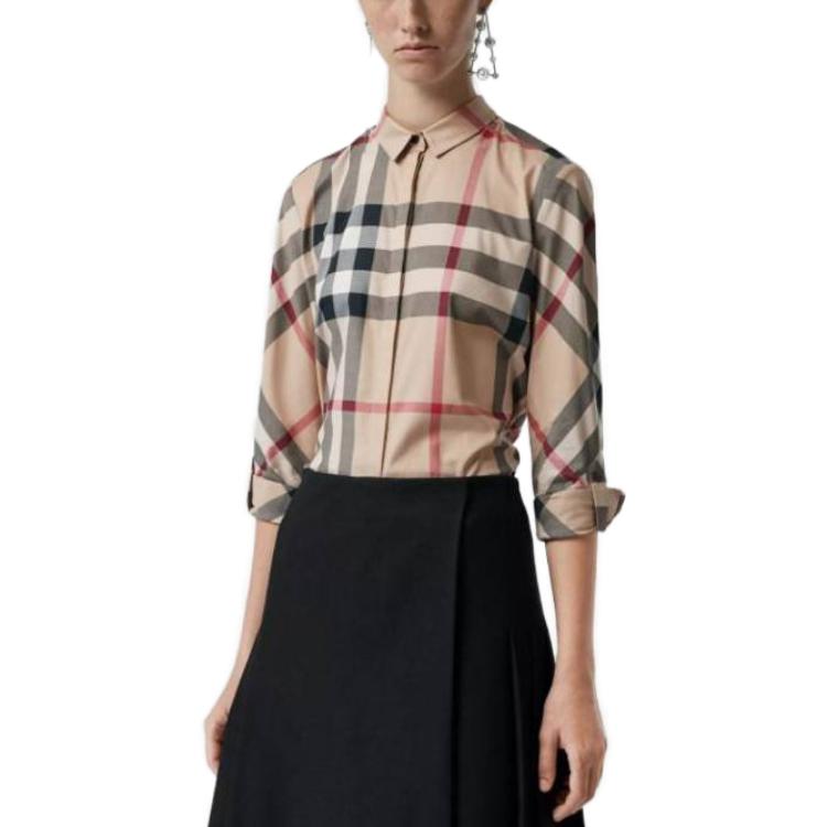 Shop (W) 버버리 컬러블록 체크 패턴 긴소매 셔츠. 39180911