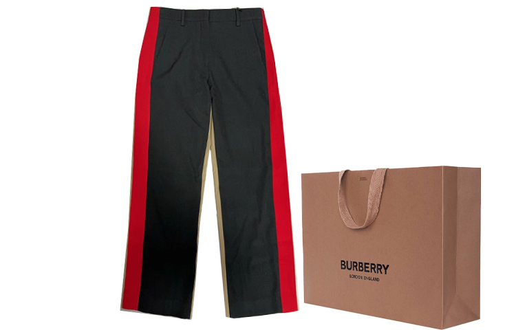 Shop (W) 博柏利拼色条纹直筒裤黑色 80506181